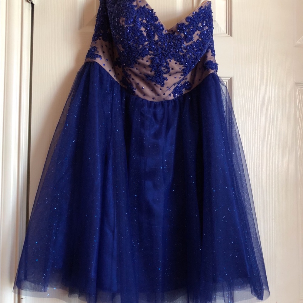 Strapless Beaded Lace Skater Short Prom Dress